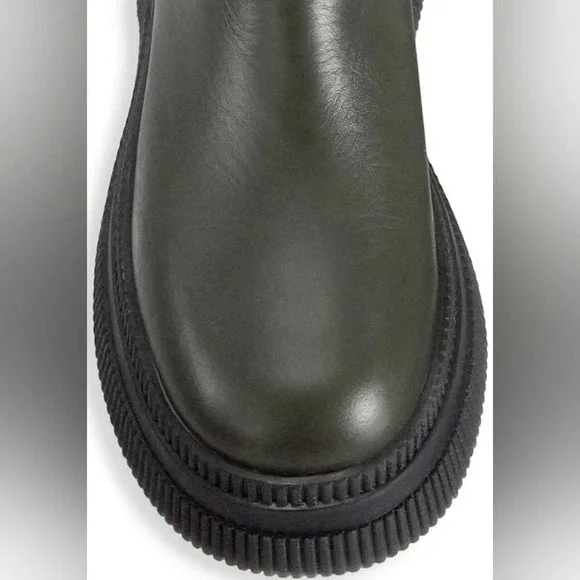 NWOB GANNI - Creepers Leather Chelsea Boots - Kalamata Olive Green - EU 40/US 10 - Picture 5 of 16